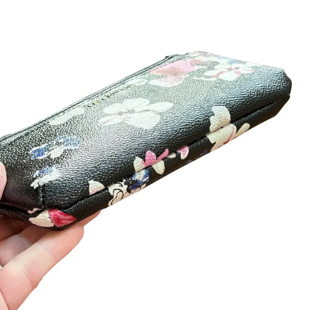 NEW Liz Claiborne wristlet wallet black & pink floral pull out ID cards pouch